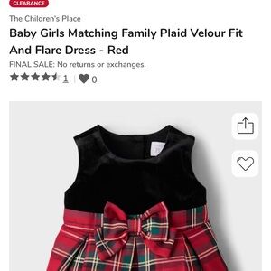 The Children's Place Red Plaid Velour Dress with Bow